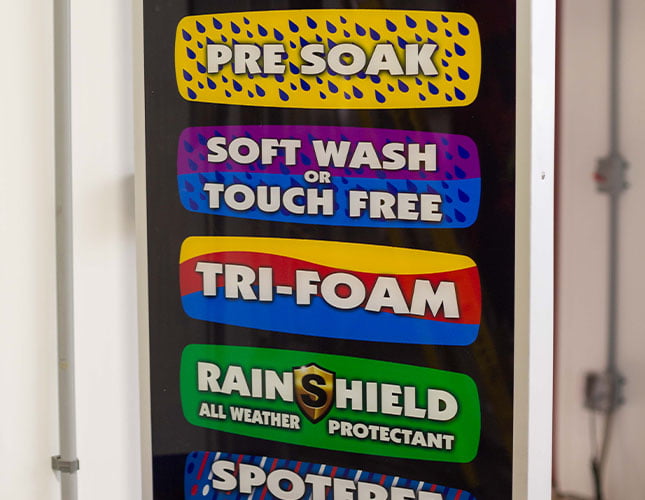 wash sign inside car wash