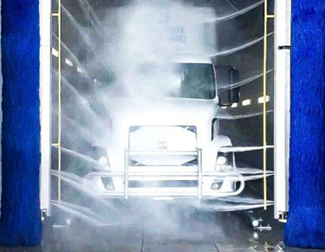 semi truck in vehicle wash