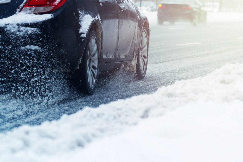 car on snowy road