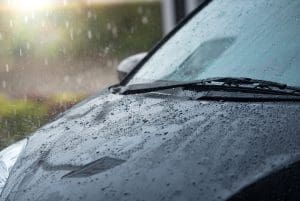 wet hood of car